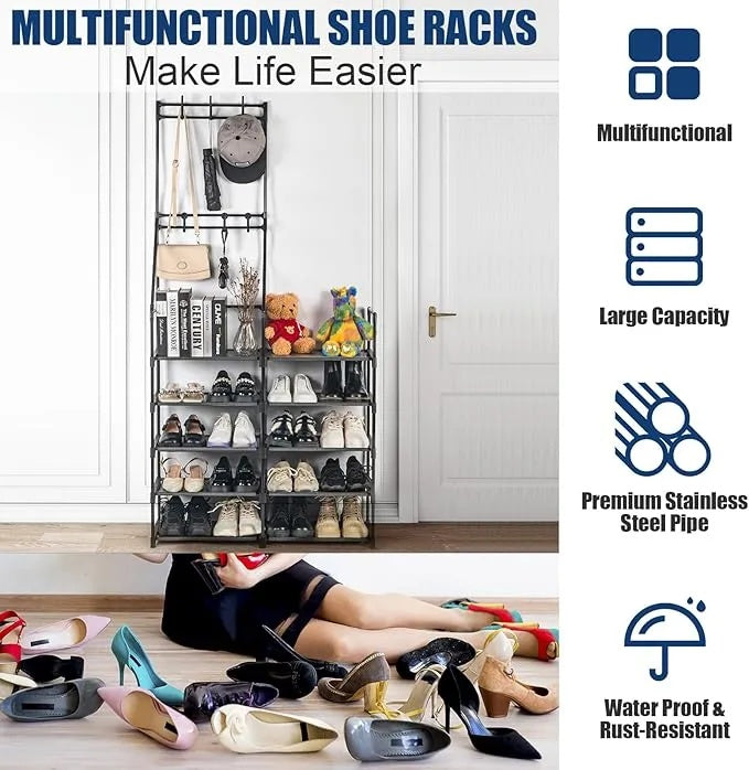 5-Tier Shoe Rack Shoe Storage Organizer, Freestanding Coat And Shoe Rack, 25-30 Pairs Shoe Shelf For Entryway Closet