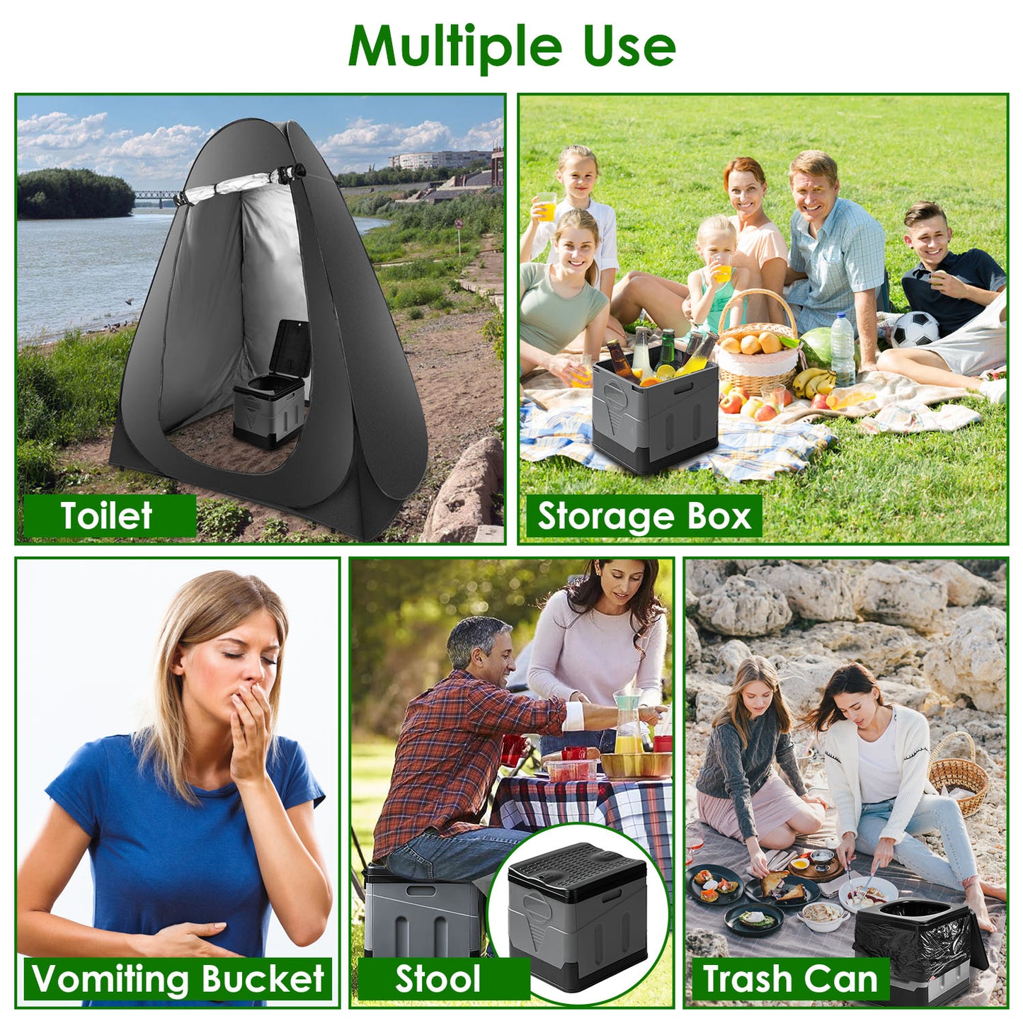 1Pc Portable Toilet For Car Camping Boating Hiking Outdoor Travel Potty With Carry Bag Foldable Emergency Toilet With Lid Trash Bags