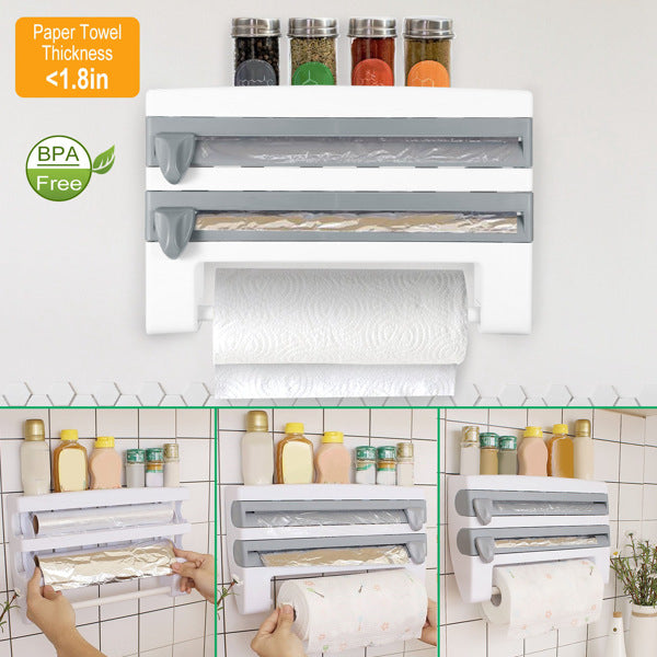 Magnetic Plastic Cling Film Dispenser With Cutter, Refillable Aluminum Foil And Plastic Cling Film Storage Box For Kitchen