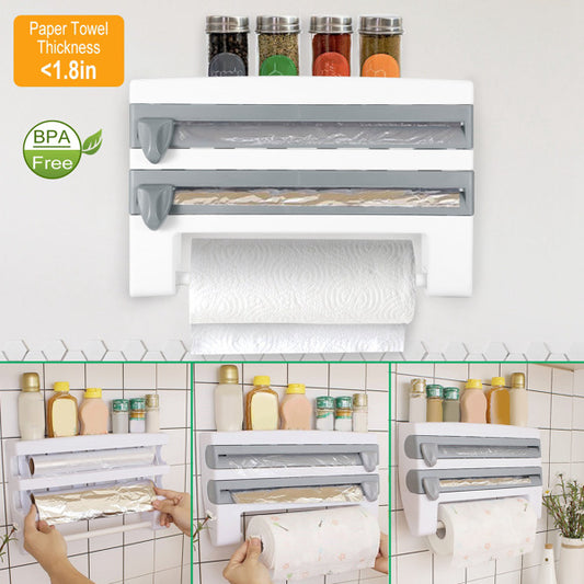 Magnetic Plastic Cling Film Dispenser With Cutter, Refillable Aluminum Foil And Plastic Cling Film Storage Box For Kitchen