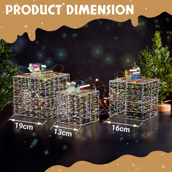 3pcs 7.5in-6.3in-5in Colorful Gift Box, Christmas Lighting Gift Box