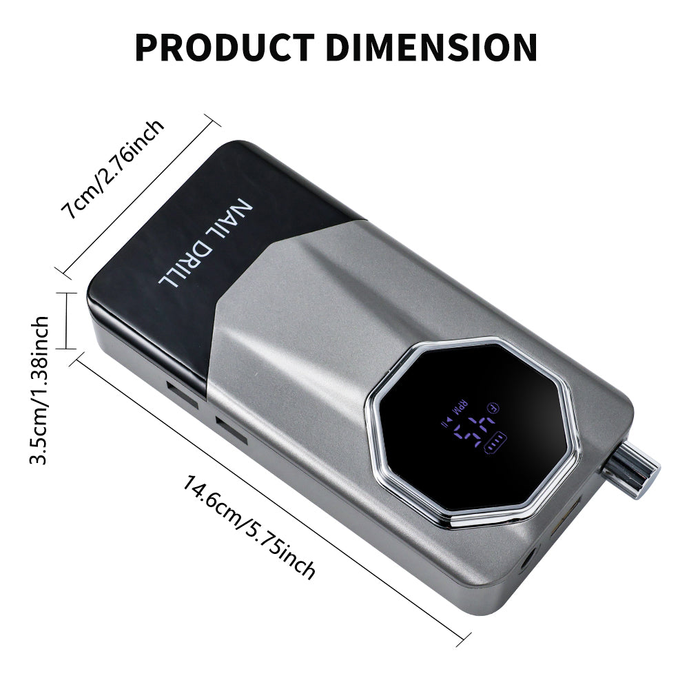 45000RPM Professional Portable Nail Drill Cordless Low Noise Nail Filer Electric Machine With Efile Bits & Base For Acrylic Nails, Electric Nail File Machine Suitable For Manicure, Nail Buffer Machine