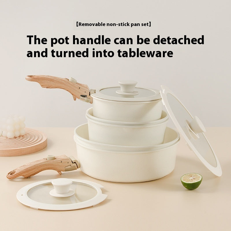 Removable Non-stick Life Smile Cookware Set Suit Medical Stone Pan Milk Pot