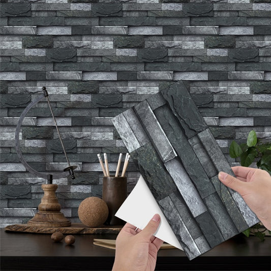 Black Gray Stone Tile Peel And Stick Wallpaper Home Decoration Waterproof Self-Adhesive Wallpaper For Bathroom Kitchen Living Room Splash-proof Removable No Glue Required Easy To Install