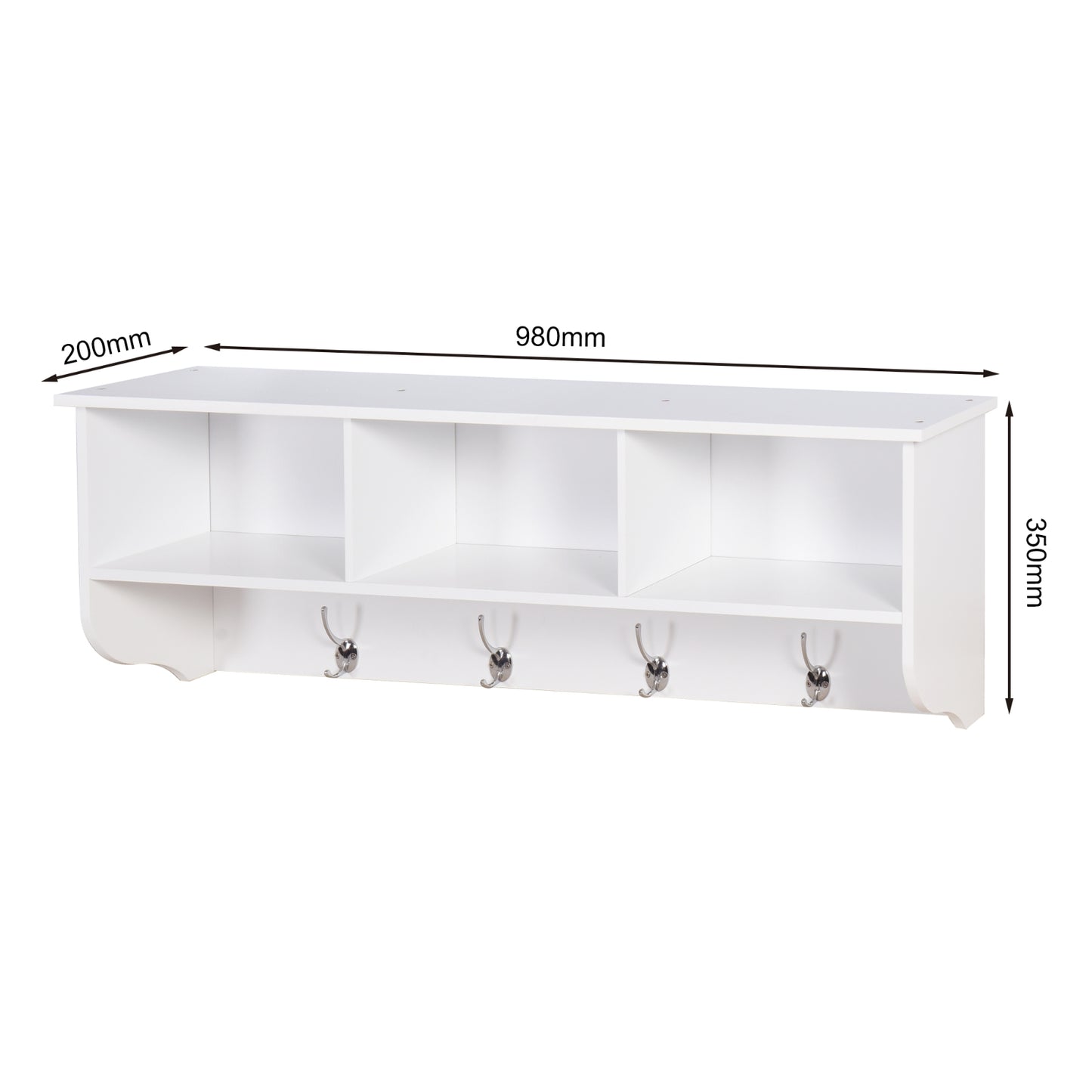 White Entryway Coat Rack With 4 Hooks & Wooden Storage Shelf For Living Room