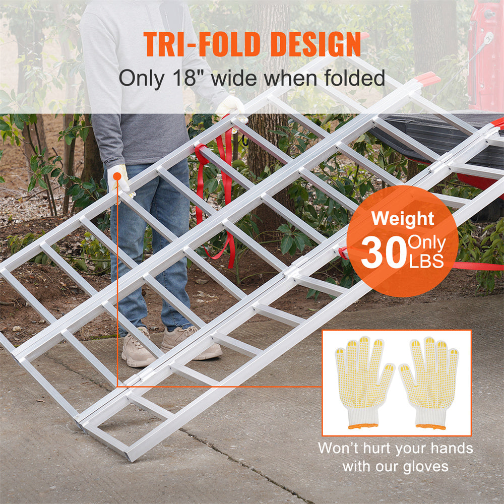 Tri-Fold Aluminum Loading Ramp 1500 Lbs 77in X 54in For Tractors ATVs UTVs