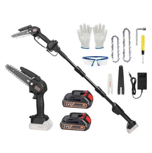 2-in-1 Cordless Pole Saw & Mini Chainsaw Electric Mini Chainsaw Length Adjustable Cordless Chain Saw With 2Pcs 1500mAh Batteries 4in 6in Chains For Tree Trimming