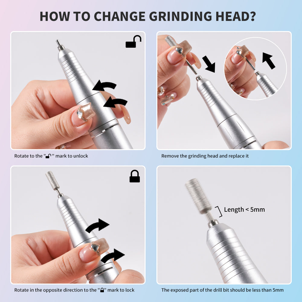 45000RPM Professional Portable Nail Drill Cordless Low Noise Nail Filer Electric Machine With Efile Bits & Base For Acrylic Nails, Electric Nail File Machine Suitable For Manicure, Nail Buffer Machine