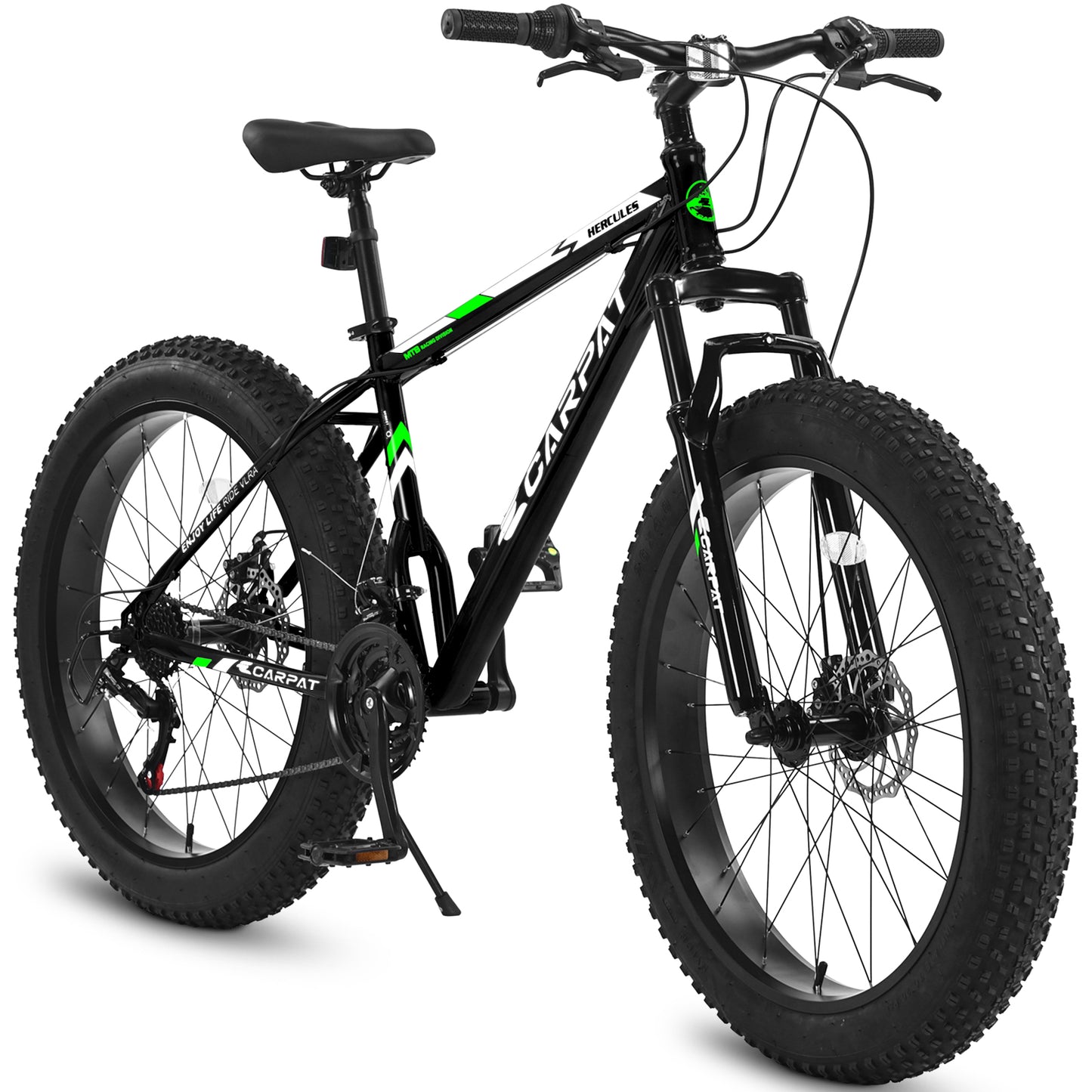 S26109 26 Inch Fat Tire Bike Adult-Youth Full Shimano 21 Speed Mountain Bike, Dual Disc Brake, High-Carbon Steel Frame, Front Suspension, Mountain Trail Bike, Urban Commuter City Bicycle