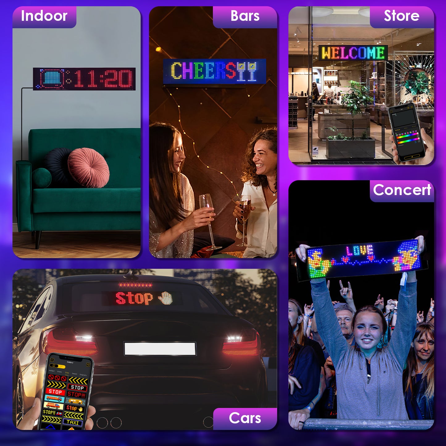 2Pack 16x96 Matrix Devil Eyes Lights For Car Ultra-thin Programmable LED Car Signs With APP Remote Control DIY Design Text Patterns Animations