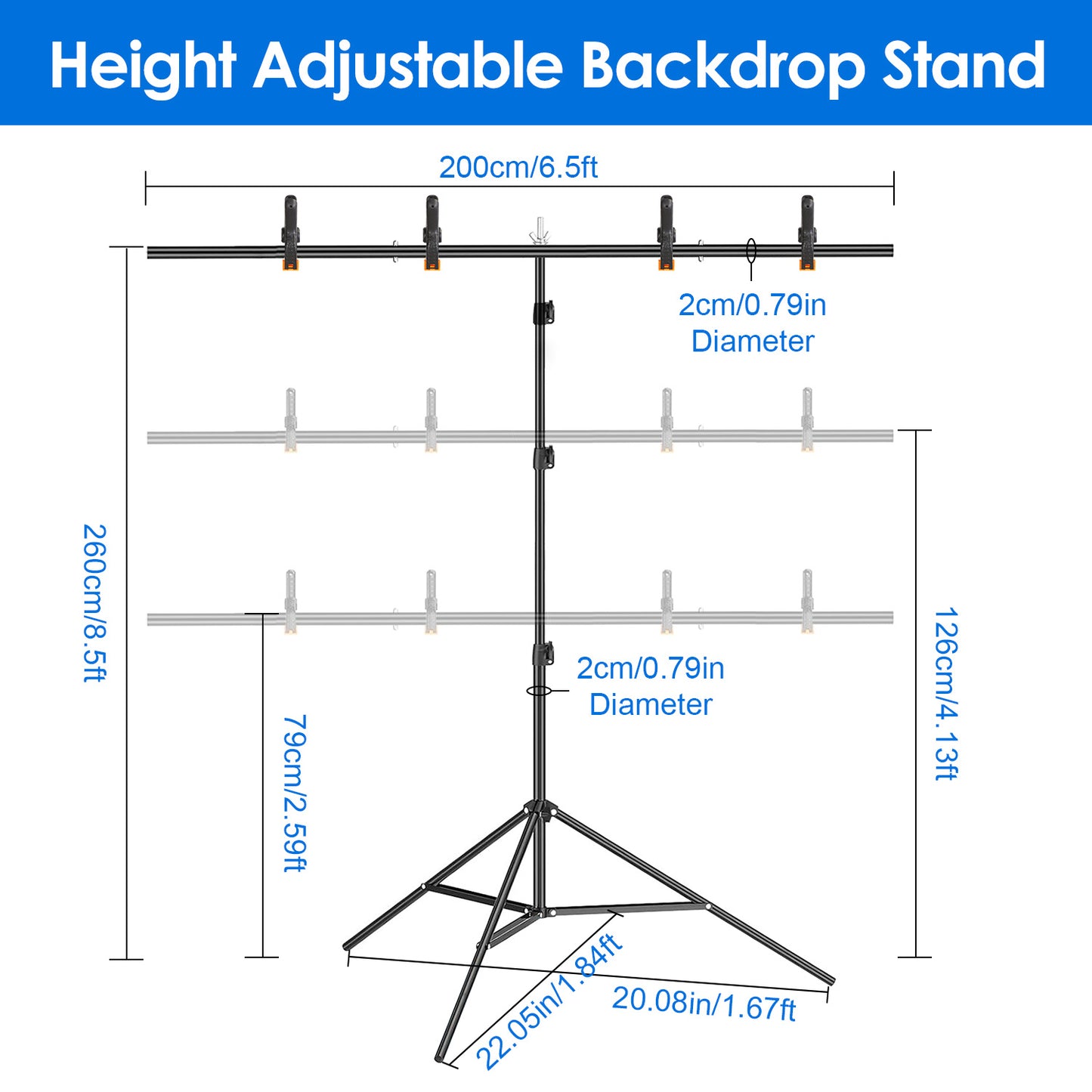 1Set 6.5x8.5FT T Shape Photo Video Backdrop Stand Heavy Duty Background Stand Adjustable Photography Backdrop Stand With 6 Spring Clamps Sandbag Carry Bag For Studio Party Wedding