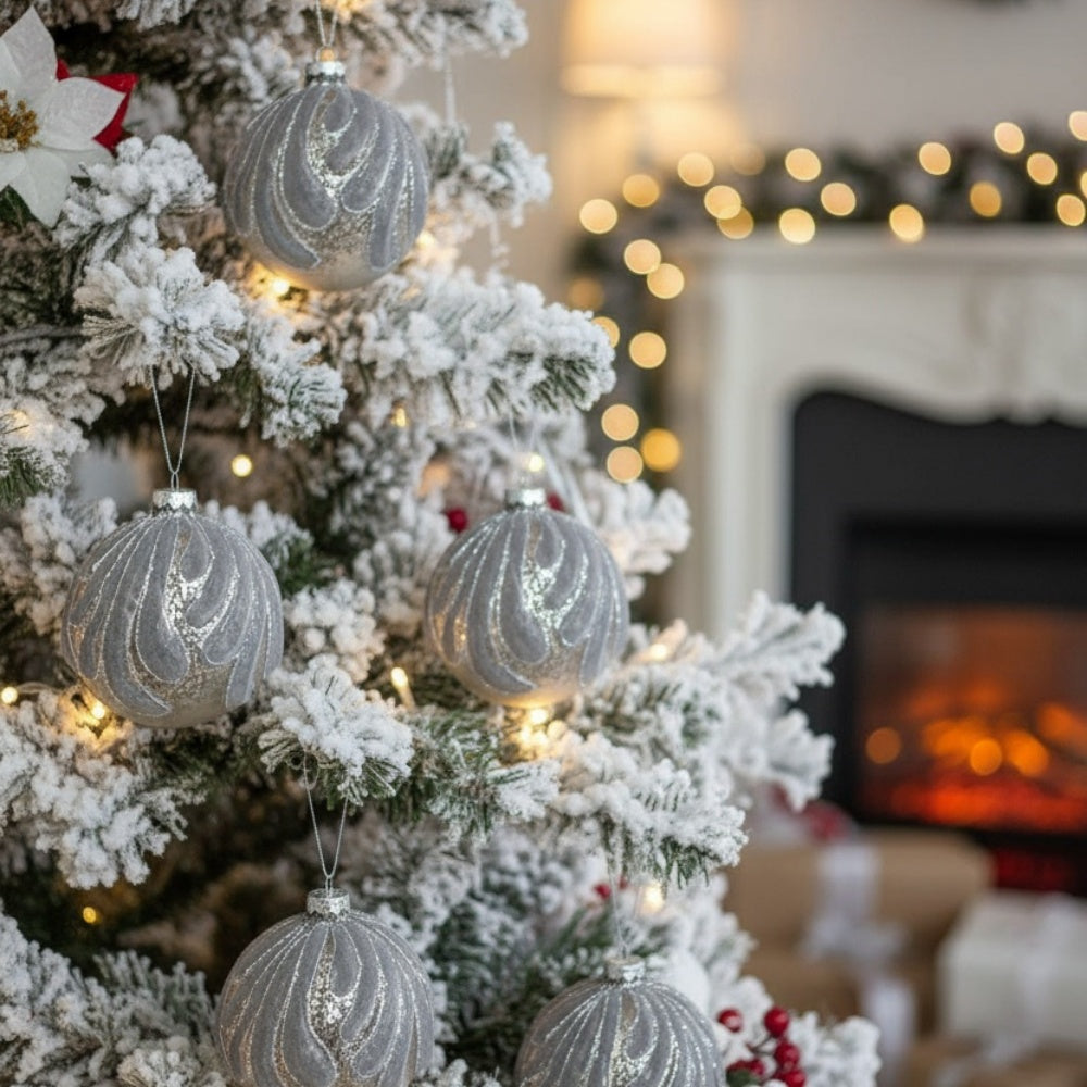 6PCS Set 3.9in Christmas Tree Ornament Balls Glass Hanging Holiday Decor For Party & Tree Festive Decorations Home Ornaments