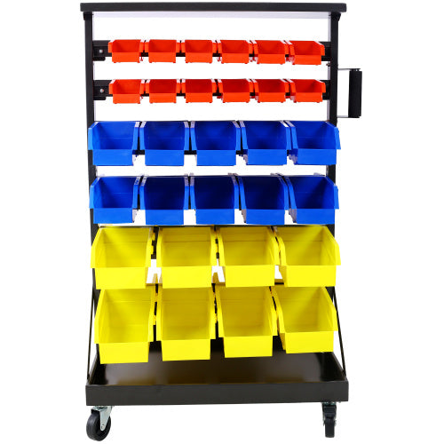 6-Tier Dual-Sided Rolling Bin Rack , 350 Pound Capacity, Includes 60 Organizer Bins, With Tray And Casters
