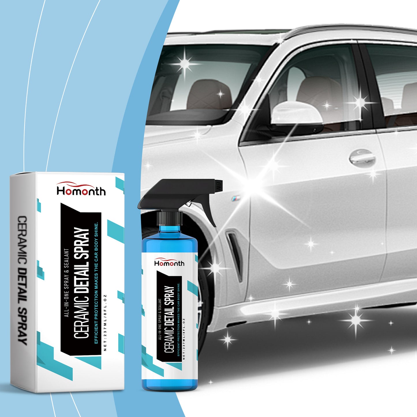 Homonth Car Ceramic Detail Spray - Car Paint Maintenance, Stain Removal, Waterproof, Transparent Coating Protection Spray