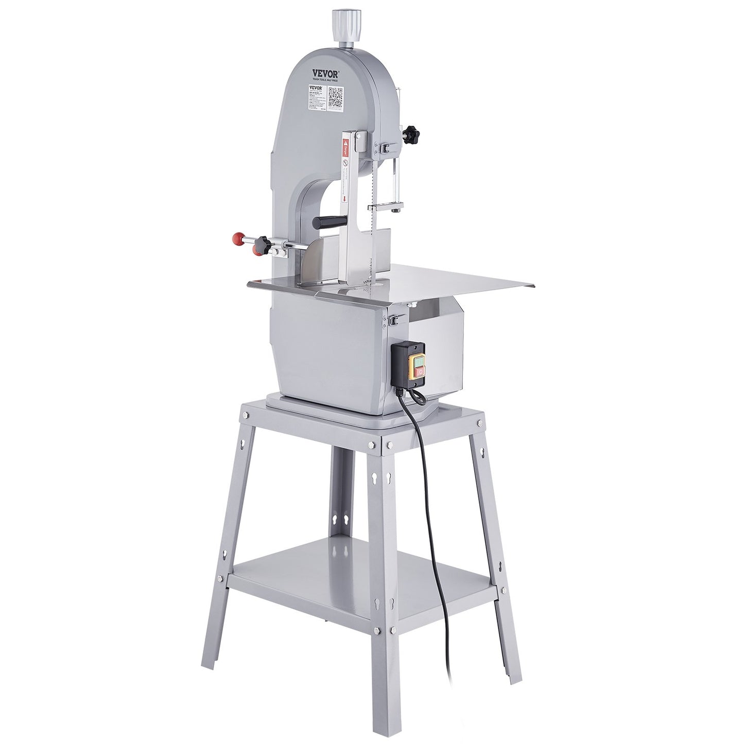 Commercial Electric Meat Bandsaw, 1500W Stainless Steel Vertical Bone Sawing Machine, Workbeach 19.3" X 15", 0.16-7.9 Inch Cutting Thickness, Frozen Meat Cutter With 6 Blades For Rib Pork Beef