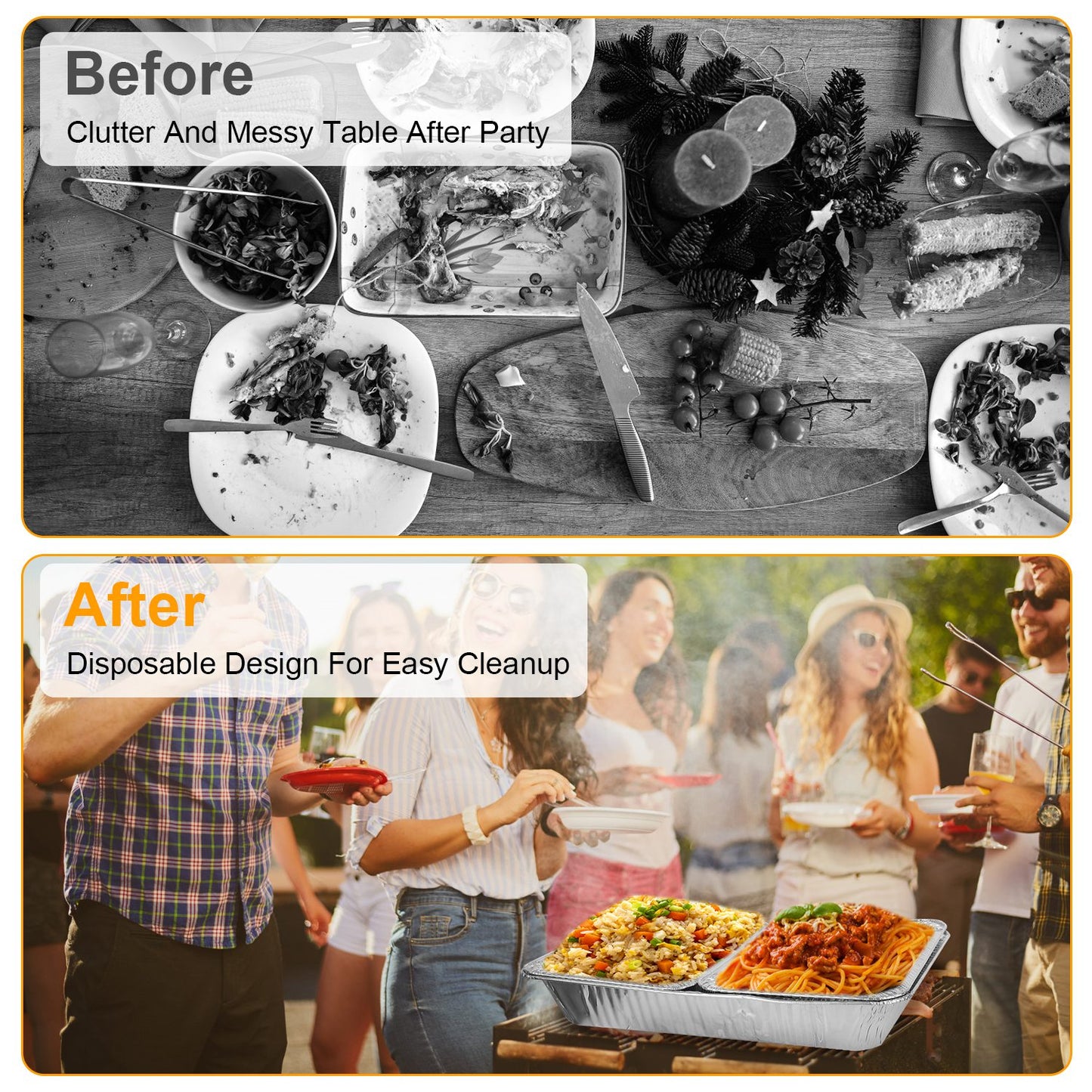 42Pcs Serve 6 Guests Disposable Chafing Dish Buffet Set Chafing Servers With Covers Spoons Forks Tongs Full-Size Pans Food Warmers For Parties Events Catering Supplies With Utensils And Lids