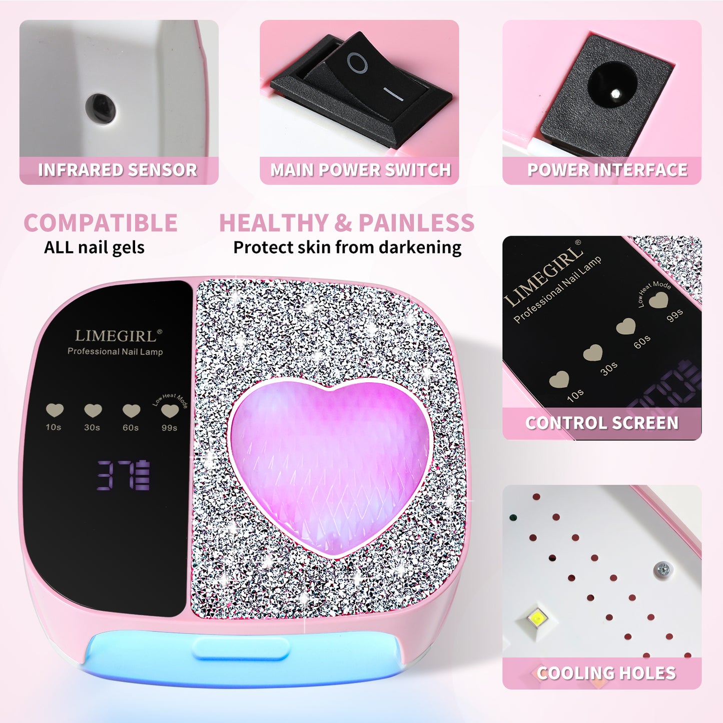 UV LED Nail Lamp Kit For Gel Polish Professional Fast Curing Dryer Light Set With 4 Timer Settings Cordless Rechargeable Nail Art Cure Machine For Manicure Pedicure At Home And Salon