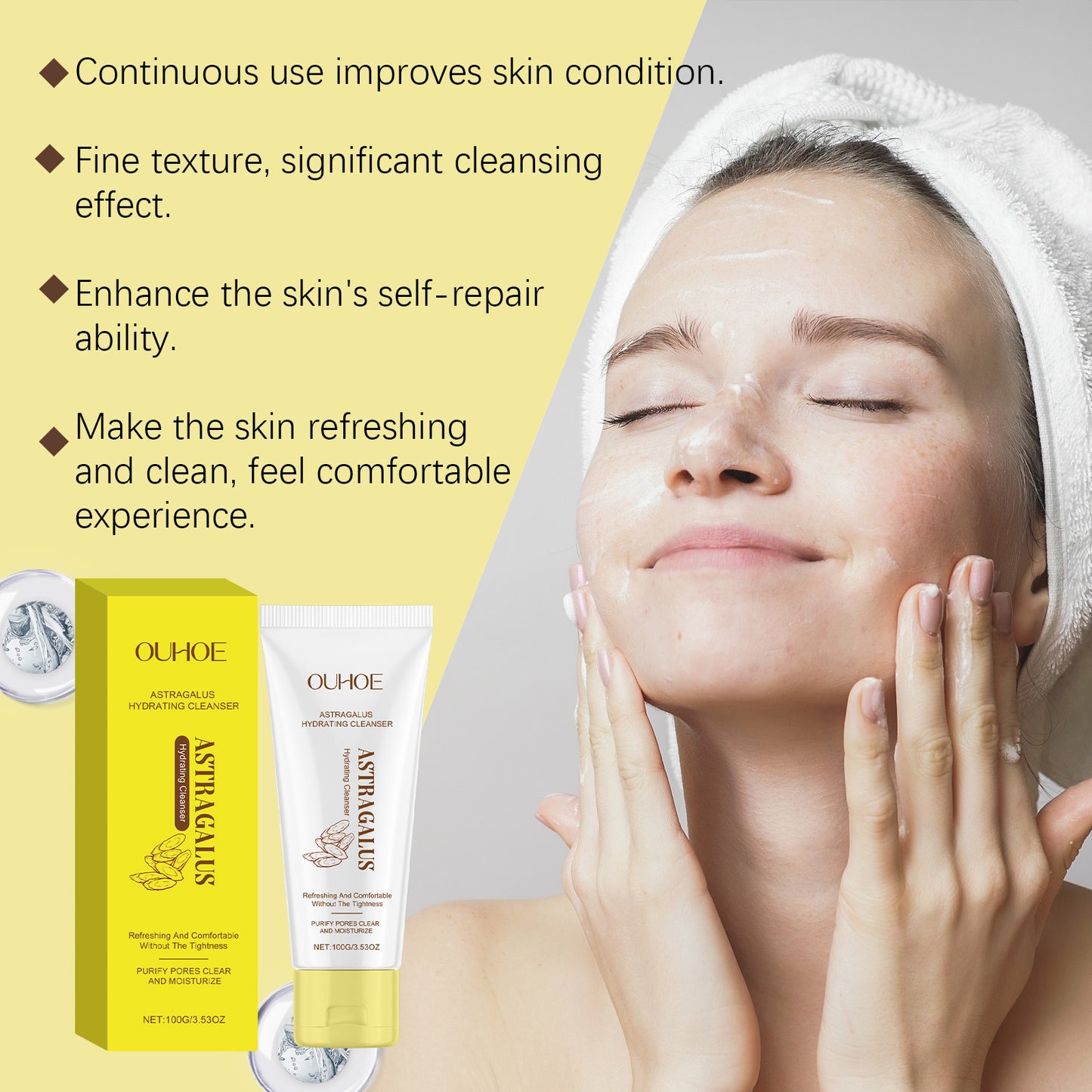 OUHOE Astragalus Cleanser, Gently Cleanses Facial Skin With Refreshing, Moisturizing And Hydrating Facial Cleanser