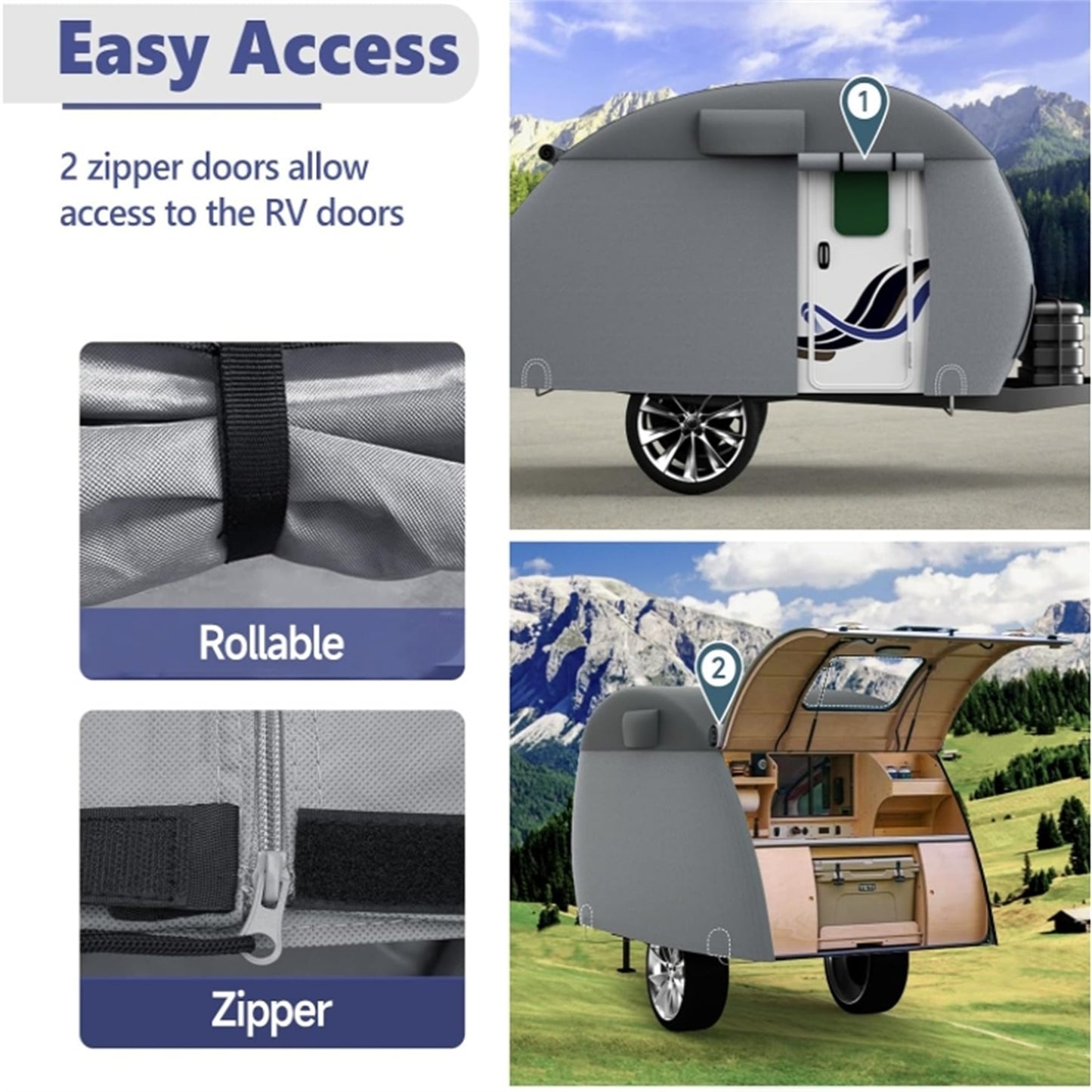 Heavy-Duty Teardrop Trailer Cover, All-Weather Protection With Windproof Straps - Extra Thick, Tear-Resistant, Breathable Fabric For Campers & RVs