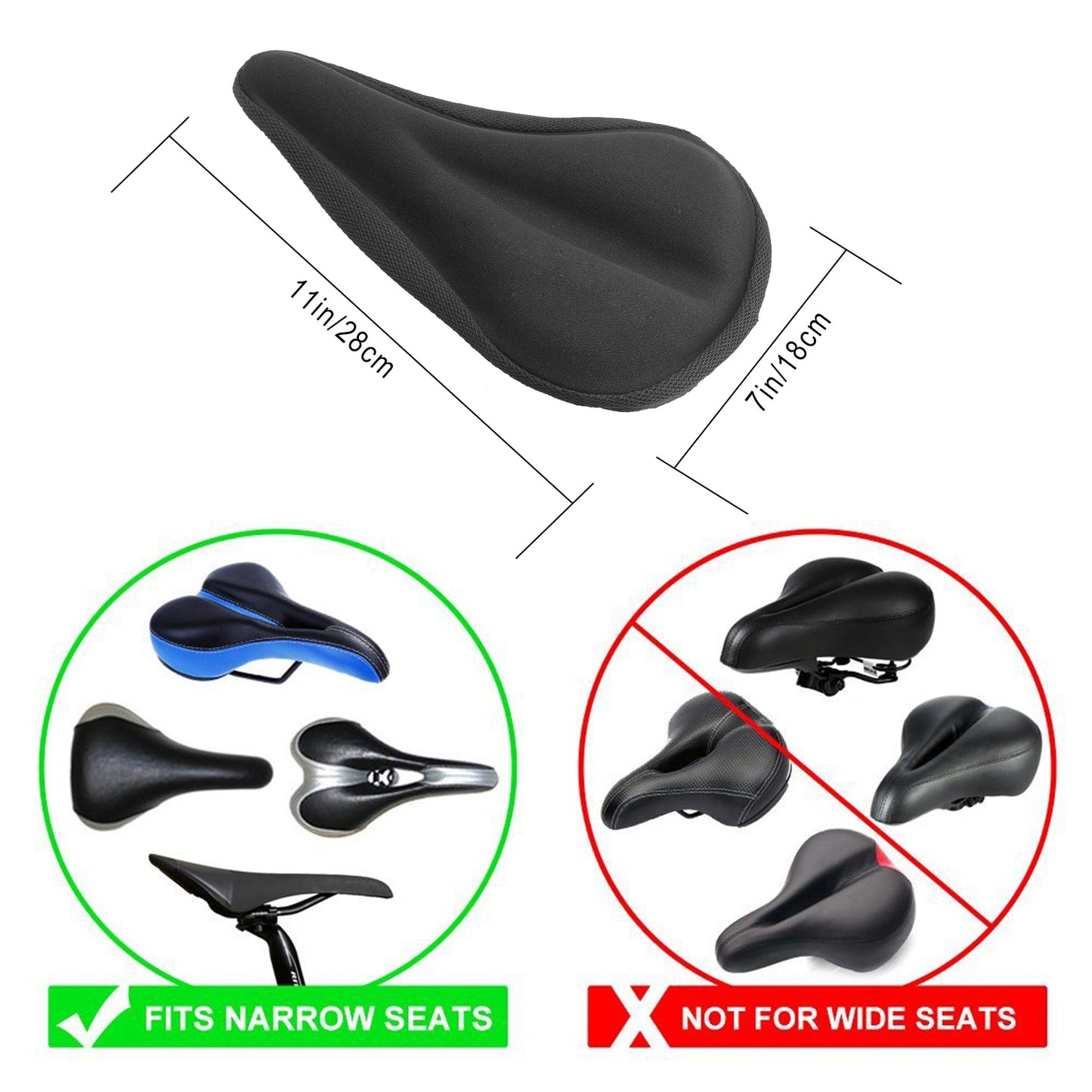 1Pc Bike Seat Cover Anti-Slip Comfortable Bicycle Padded Saddle Cover Wear Resistant Soft Gel Cushion For Narrow Bike Seats Mountain Bike Seat