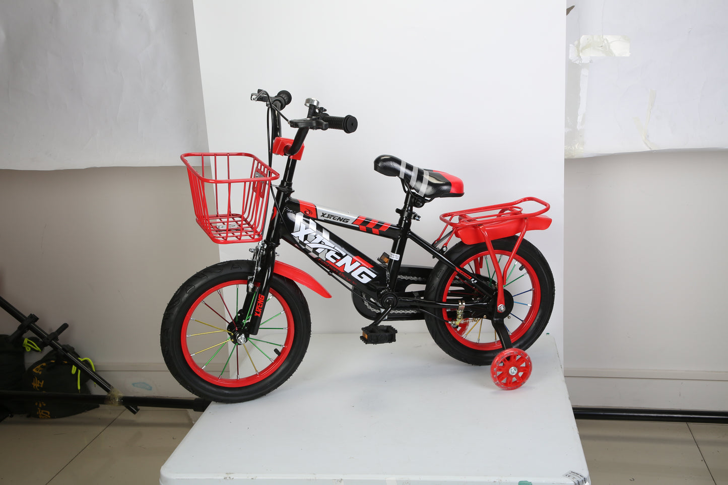 1Set 16In Kids Bike With Training Wheels Children Bicycle With Helmet Basket Rear Seat Chain Guard For Boys Aged 4 To 7 Years Old