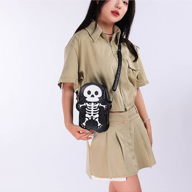 Halloween Skull Shoulder Bag Y2K Fashion Funny Cute Messenger Crossbody Bags Women Small Phone Bag