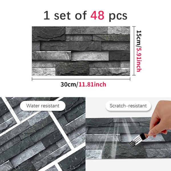 Black Gray Stone Tile Peel And Stick Wallpaper Home Decoration Waterproof Self-Adhesive Wallpaper For Bathroom Kitchen Living Room Splash-proof Removable No Glue Required Easy To Install