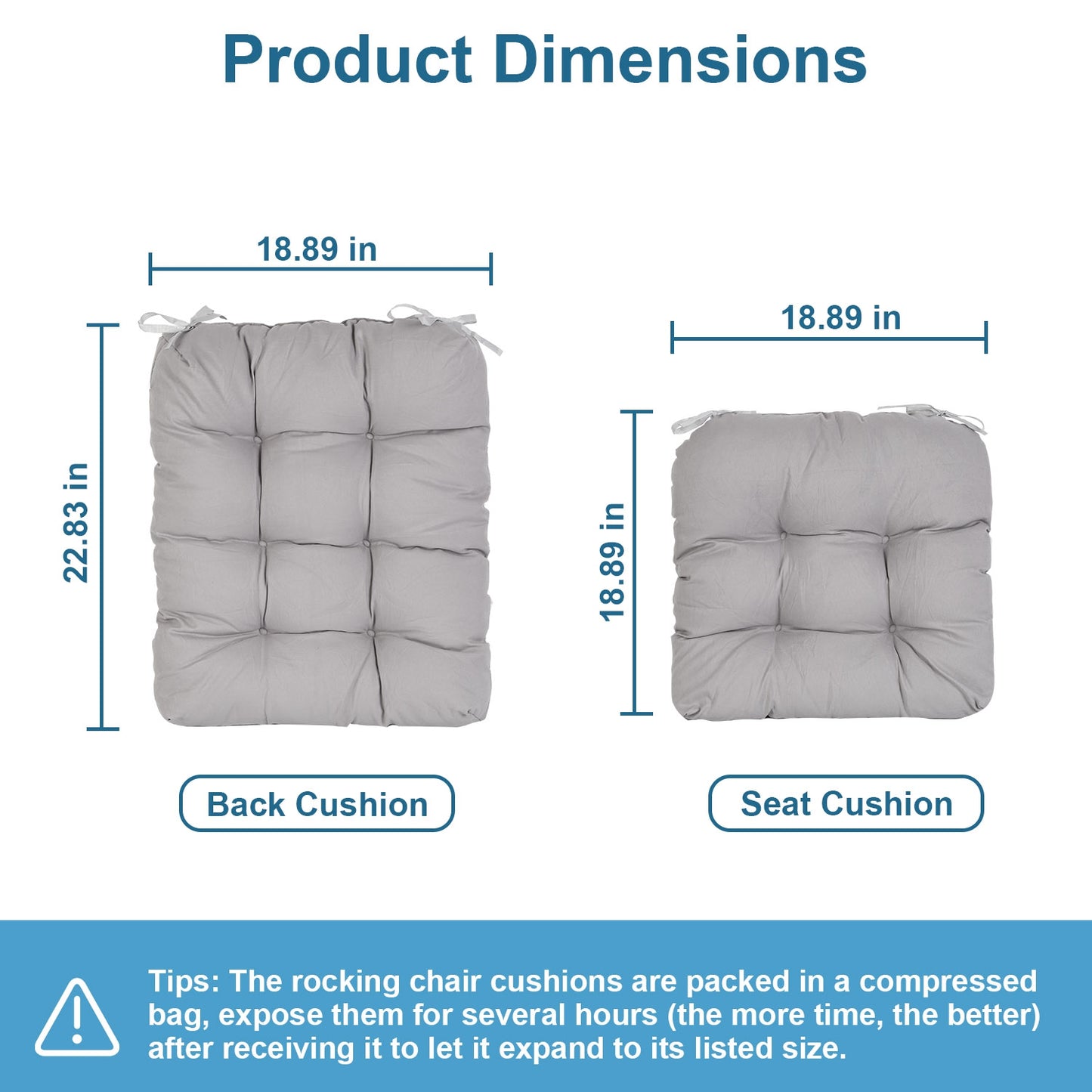 2Pcs Waterproof Rocking Chair Cushion Upper And Lower Back And Seat Sets With Non-Slip Ties Oxford Cloth Surface Polyester Filling Comfortable For Indoor Home Office Car