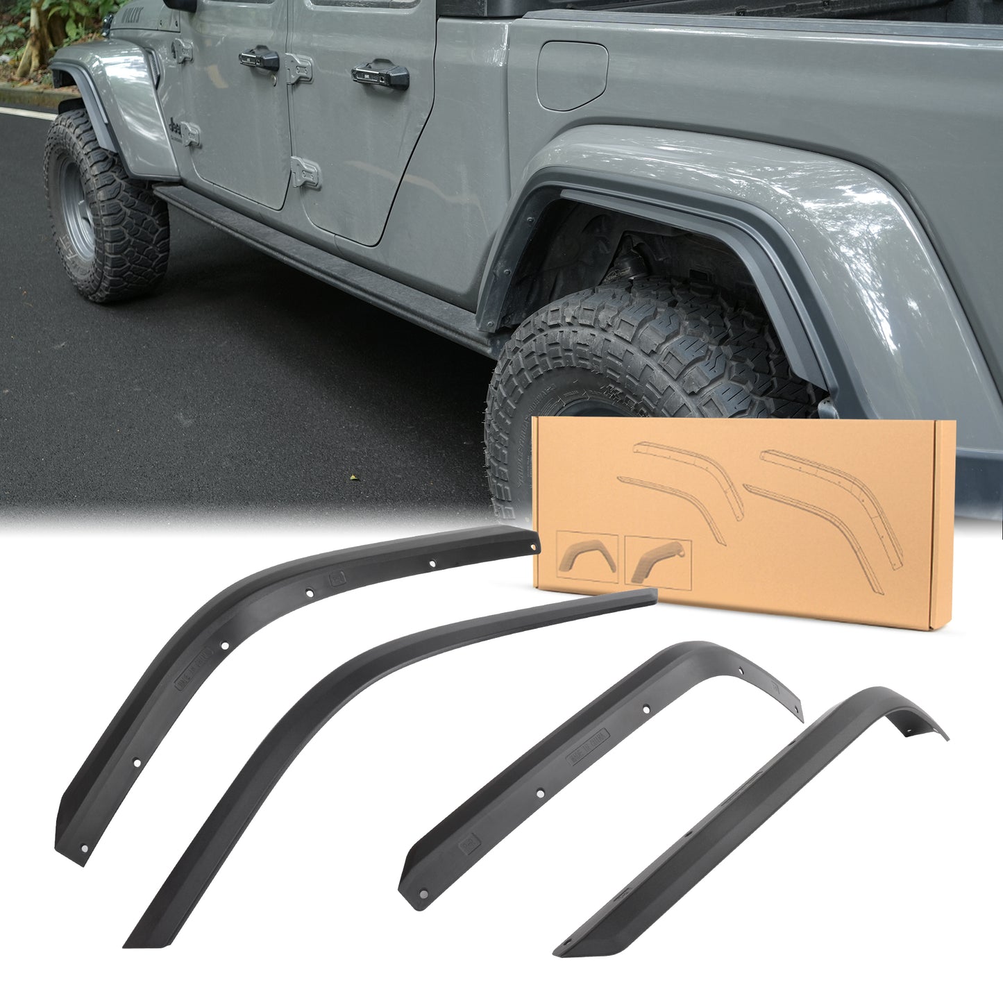 Front And Rear Fenders Compatible With 2020-2024 J E E P Wrangler Gladiator JT Sport And Willys - Fit JT Original Low Fender
