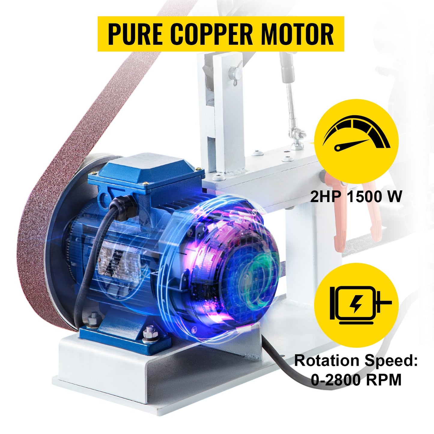 1500W 2HP Belt Sander Grinder, Variable Speed Belt Grinder For Metalworking, 3 In 1 Belt Sander Polisher With 3 Grinding Moulds & Flat Platen Tool Rest For Knife Making