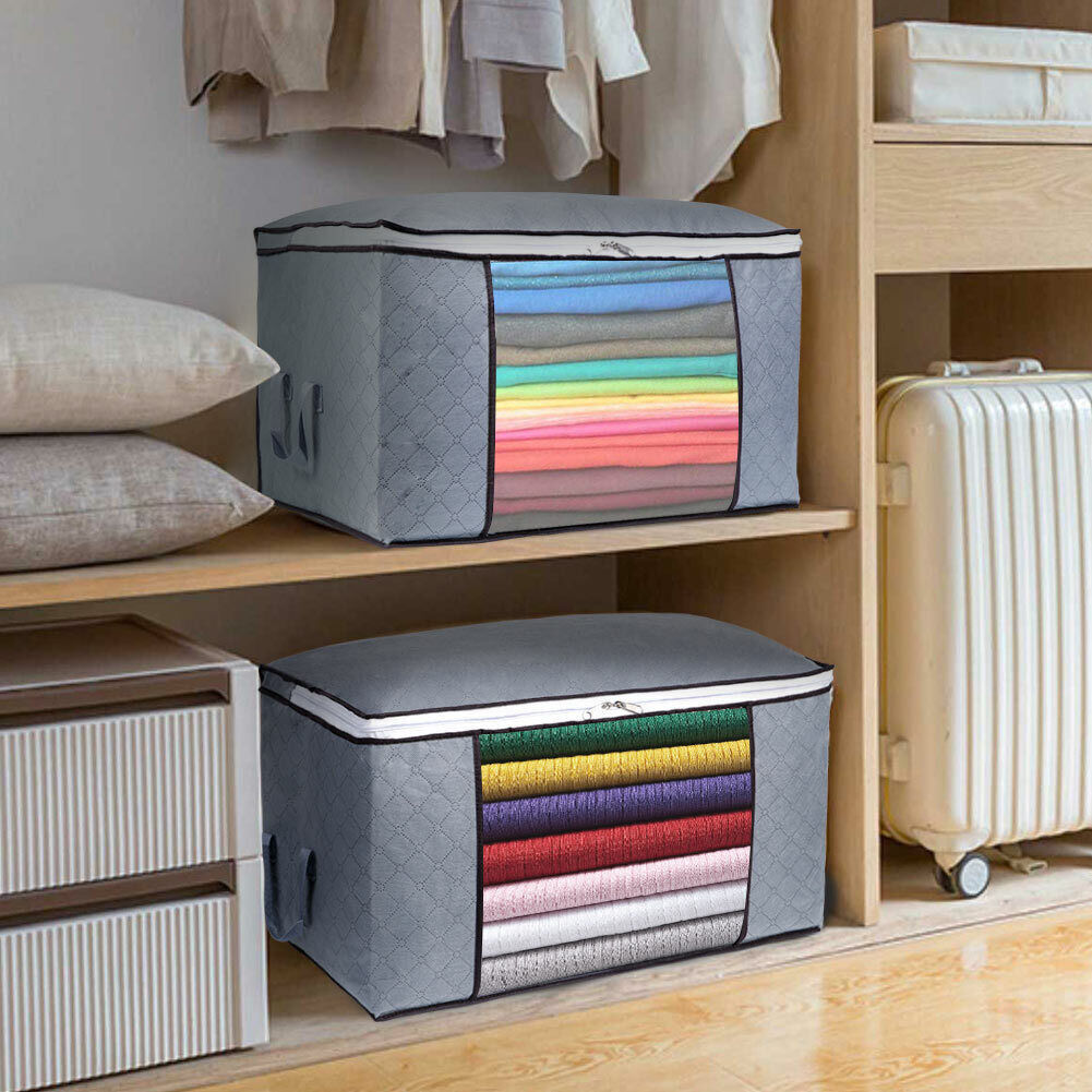 4Pcs Clothes Storage Bags Zipped Organizer Underbed Wardrobe Cube Closet Duvet Boxes Bags