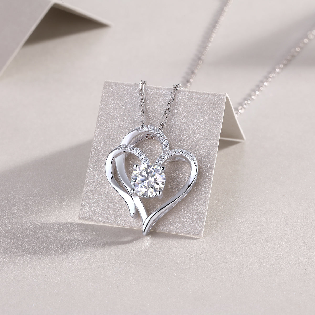1Heart To Heart Connected Luxury Fashion Diamond Pendant Necklace Set With Mosan Diamond Silver Ornaments Prohibit TikTok sales
