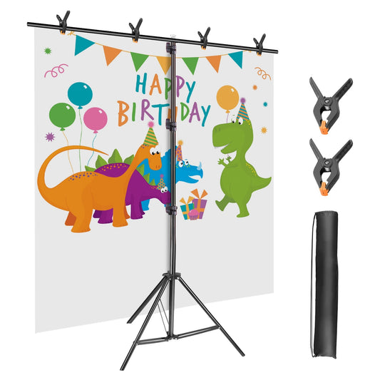 1Set 6.5x8.5FT T Shape Photo Video Backdrop Stand Heavy Duty Background Stand Adjustable Photography Backdrop Stand With 6 Spring Clamps Sandbag Carry Bag For Studio Party Wedding