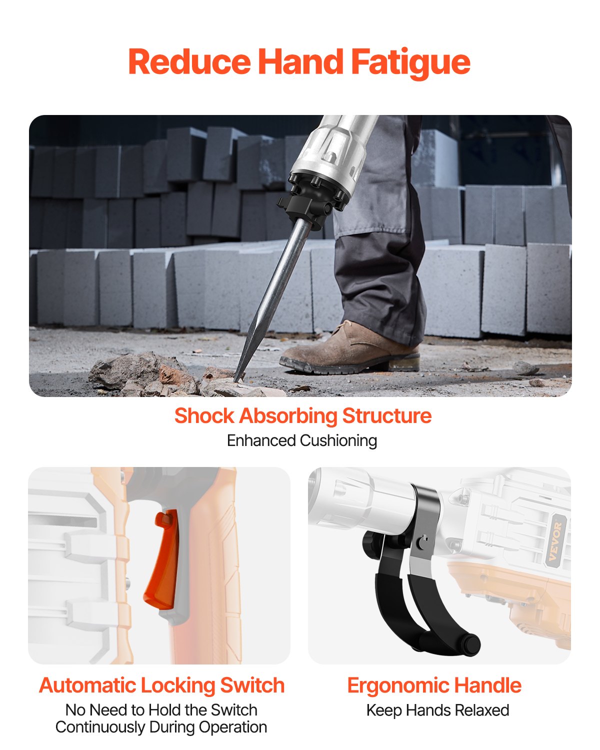 Demolition Jack Hammer, 3500W Jack Hammer Concrete Breaker, 2pcs Chisel With Gloves  360C Swiveling Front Handle For Trenching, 1900 BPM Heavy Duty Electric Jack Hammer, Black