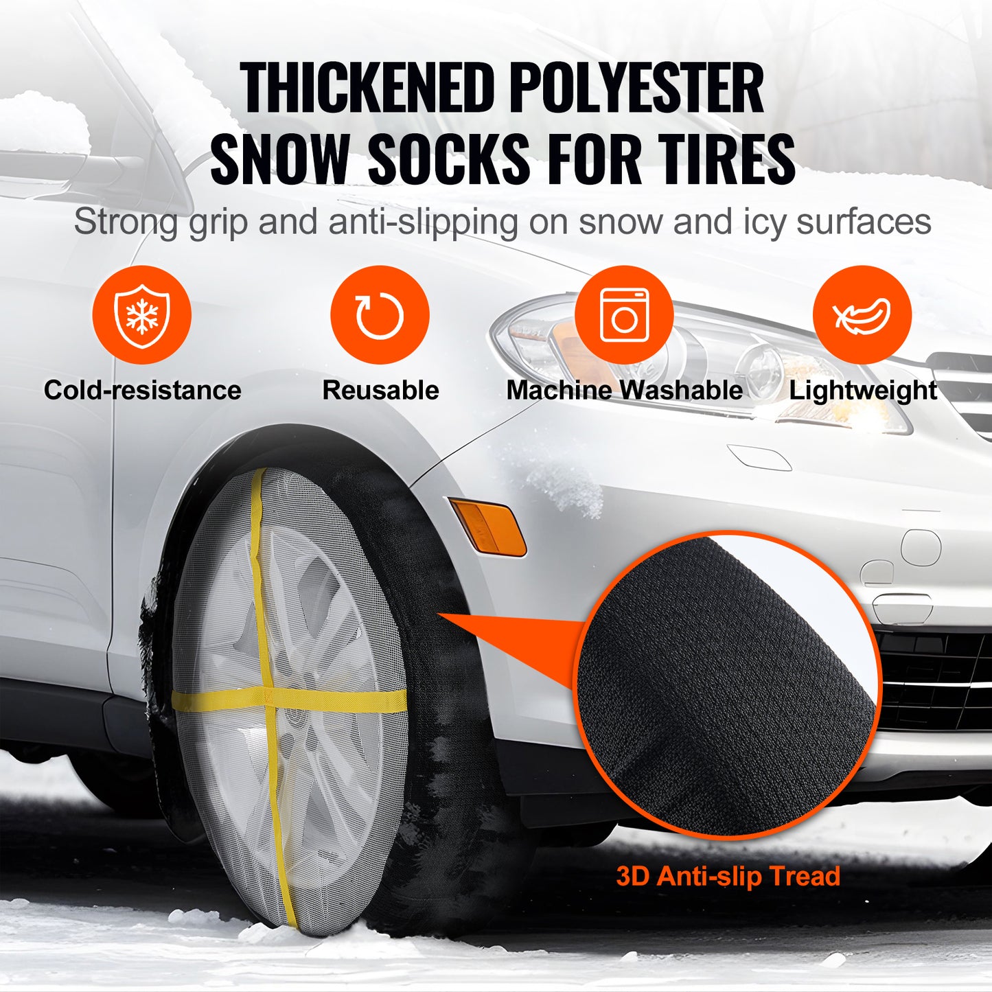 2PCS Thickened Snow Socks For Tires Snow Traction Tire Cover-Extra Large