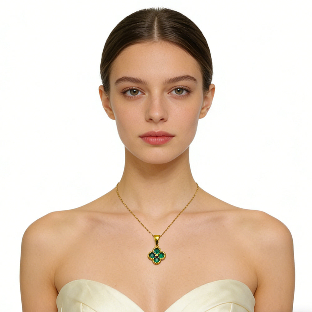 Green 4 Leaf Clover 24K Gold Necklace For Women, Lucky Pendant Chain Necklace Jewelry