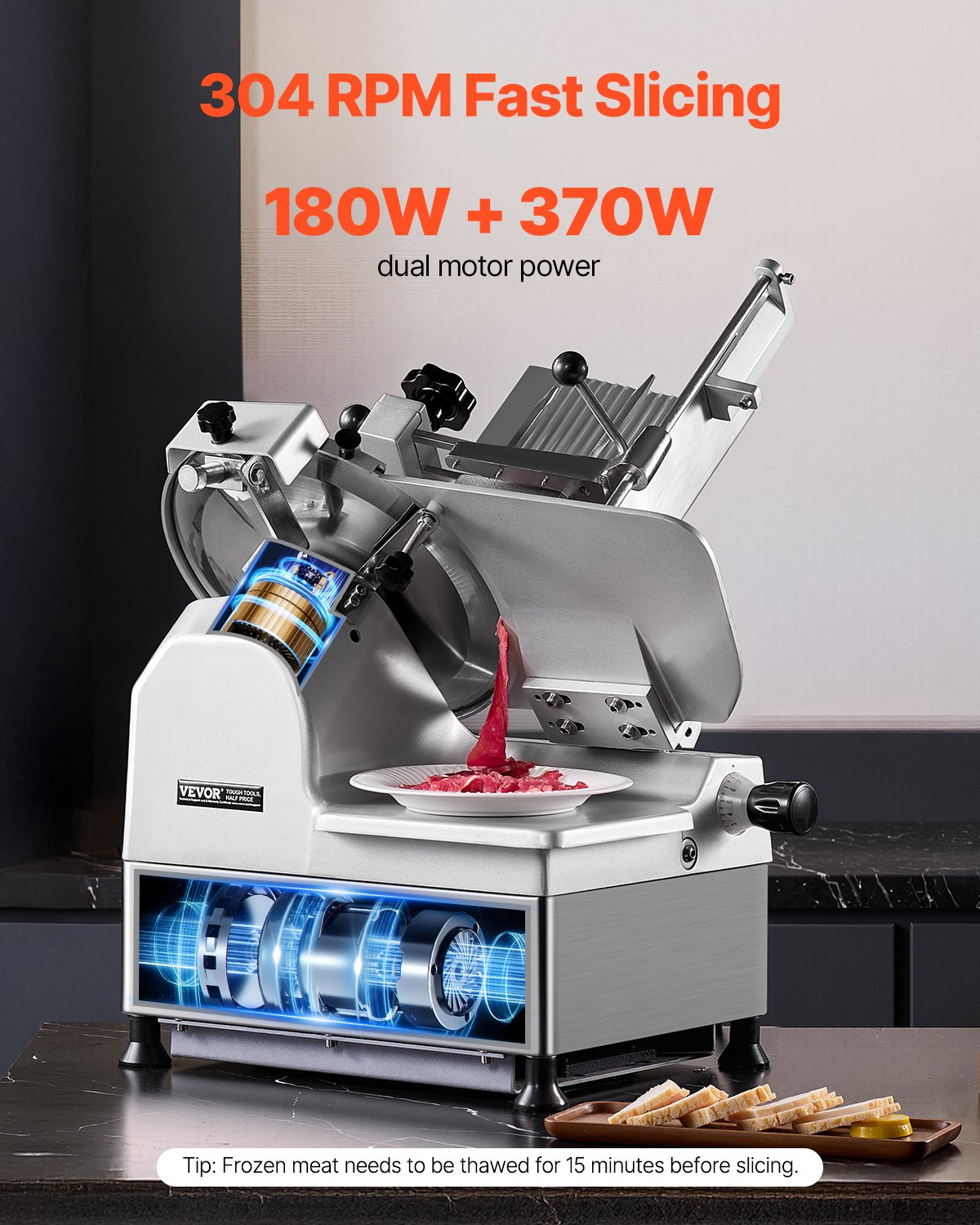 Meat Slicer 550W 12" Electric Deli Food Slicer For Frozen Meat Bread Cheese