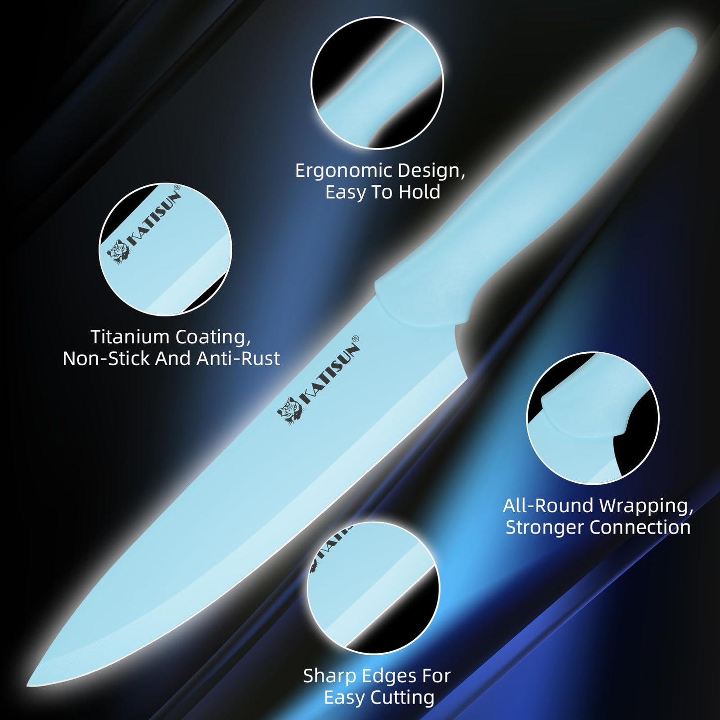 Kitchen Knife Set With Block, 14 Piece BLUE Non-Stick Paint Coating Stainless Steel Knives Set, Anti-Rust And Dishwasher Safe, 12 Knives With Kitchen Shears And Block