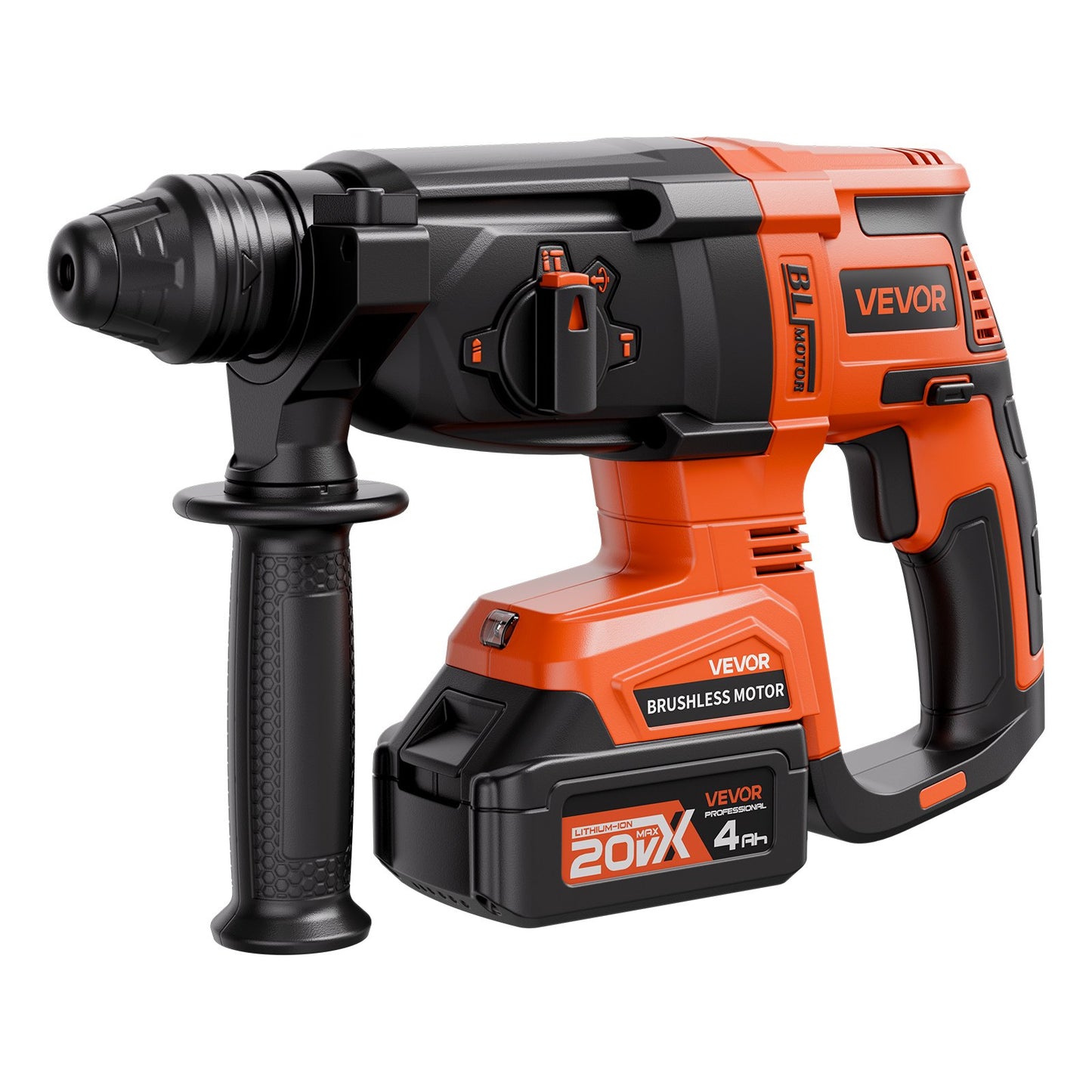 20V SDS-Plus Brushless Cordless Rotary Hammer Drill Kit 1 In 1200RPM 4 Functions
