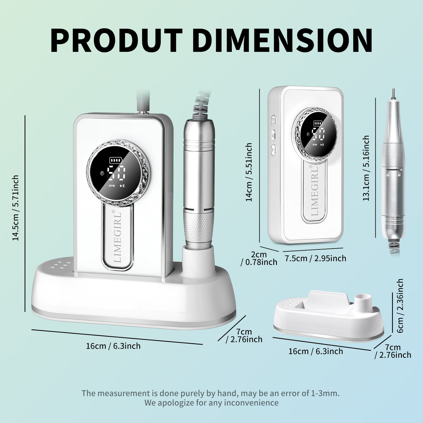 Electric 45000RPM Nail Drill Machine Rechargeable Portable Nail File Electric DIY Nail Drill Kit With Smart LCD Screen For Gel Nail Manicure And Pedicure Reflective Body Etc