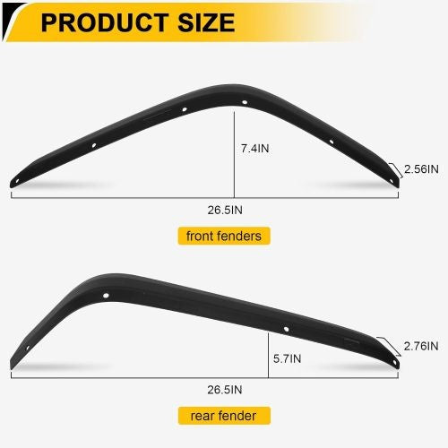 Front And Rear Fender Flares Compatible With 2007-2018 J E E P Wrangler JK JKU, Off-Road Wheel Flares Liner 4 PCS