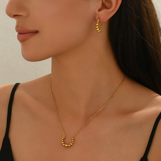 Lxalry Golden Jewelry Set - Crescent Pendant Necklace & Earrings, Minimalist Metal Accessories, Elegant Everyday Jewelry, Perfect For Black Outfits, Dainty Clavicle Chain