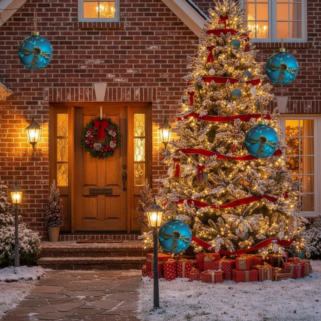 4PCS Set 4.7in Christmas Glass Ball Ornaments Shiny Hanging Tree Decor Home Holiday Party Supplies