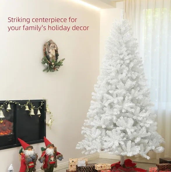HOMCOM 9ft Tall Artificial Christmas Tree, Unlit Xmas Tree With 2132 Branch Tips, Auto Open, Steel Base, Holiday  For Home Office, White