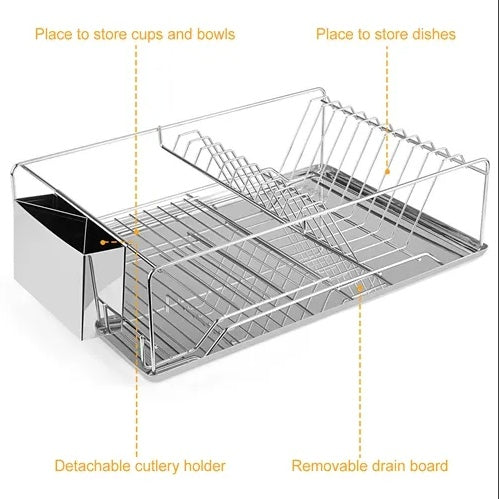 Dish Drying Rack Stainless Steel Dish Rack W Drainboard Cutlery Holder Kitchen Dish Organizer