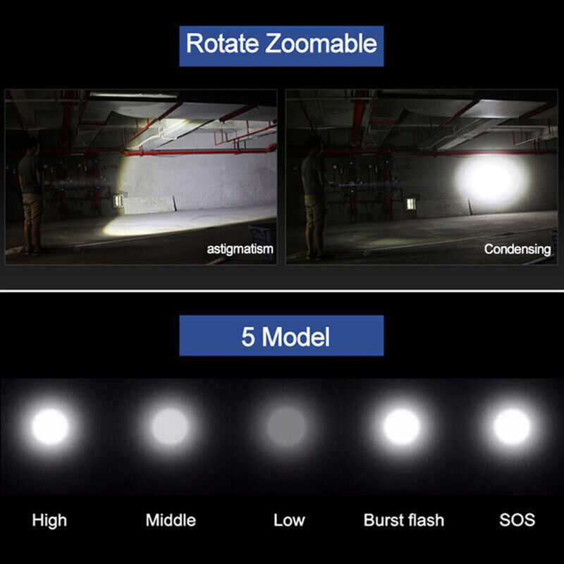 LED Flashlight Rechargeable Work Light Super Bright Torch Emergency Light Escape Hammer