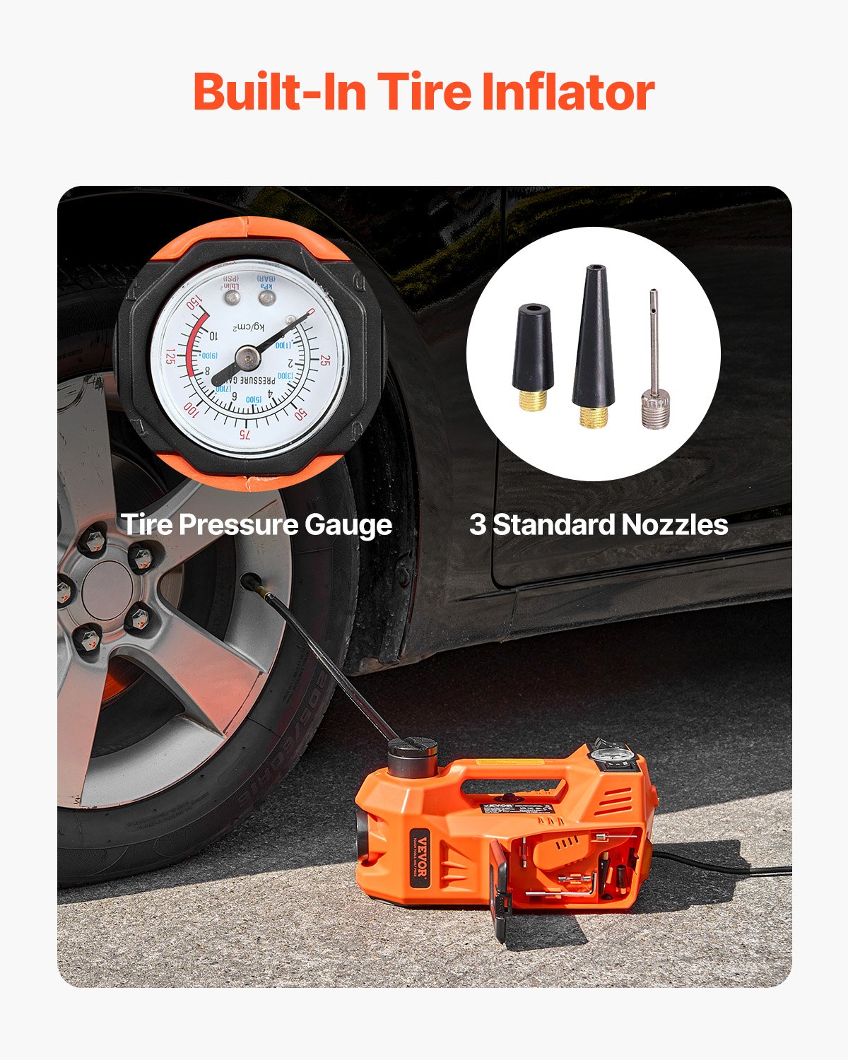 Electric Car Jack, 5 Tons /11000 Lbs, Electric Scissor Jack With Built-In Inflator, 12V Adjustable Tire Change Replacement With Secure Hammer & LED Light, Portable Jack Kit For Sedan, SUV, Truck