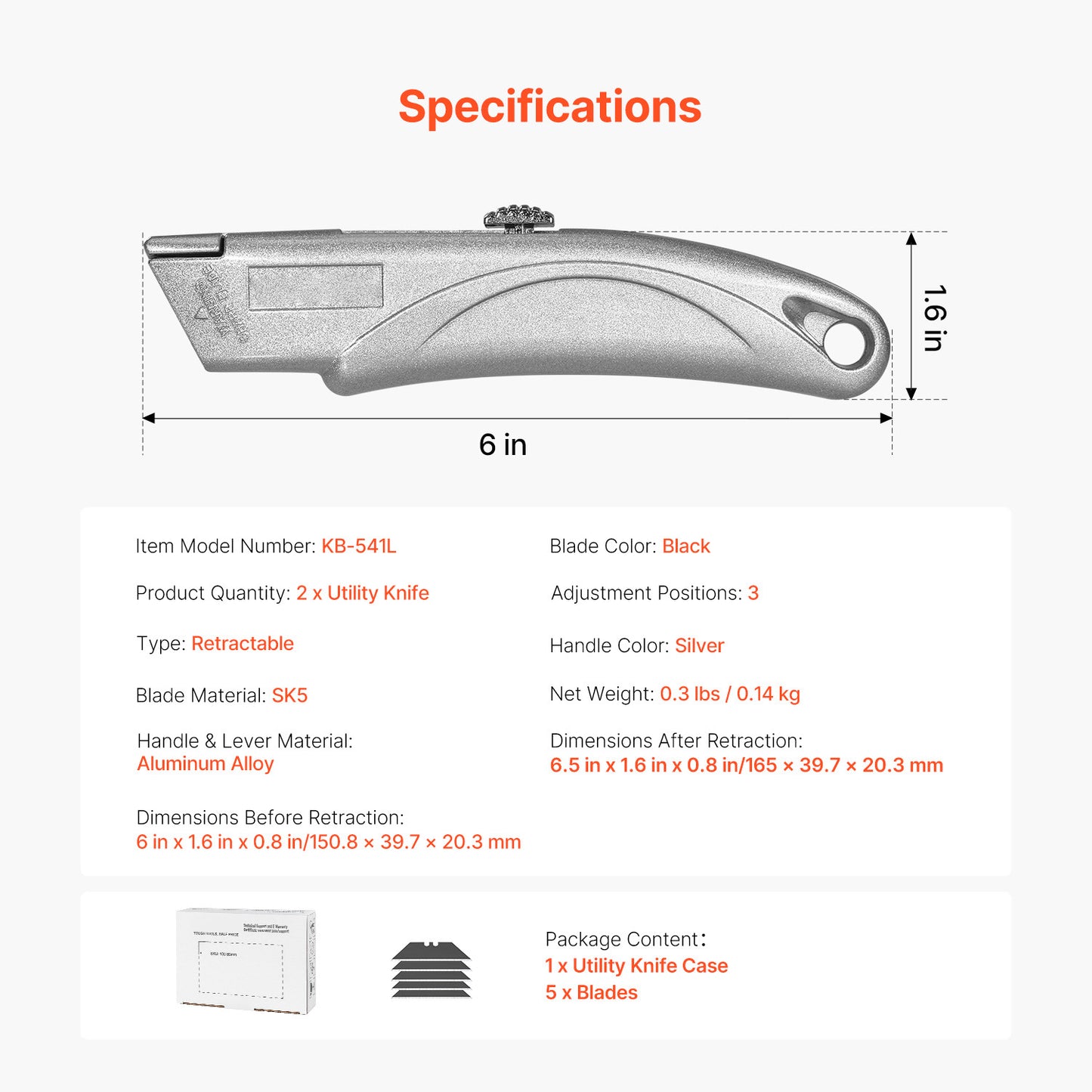 VEVOR Utility Knife Retractable Box Cutter With SK5 Sharp Blades Quick Change