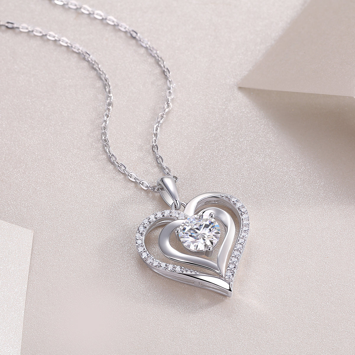 1Heart To Heart Luxury Fashion Diamond Pendant Necklace Set With Mosan Diamond Silver Ornaments Prohibit TikTok sales
