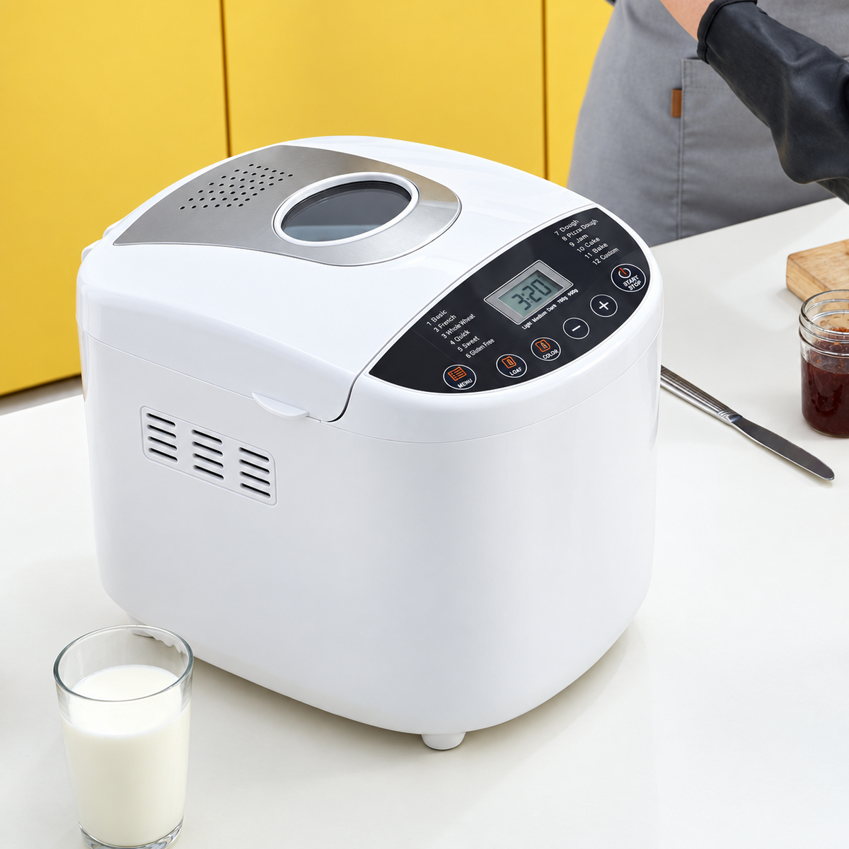 Bread Maker, 19-in-1 2LB Dough Machine, Nonstick Ceramic Pan Automatic Breadmaker With Gluten Free Setting, Whole Wheat Bread Making, Digital, Programmable, 3 Loaf Sizes, 3 Crust Colors, White